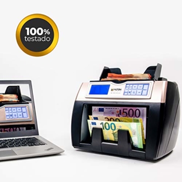 HILTON EUROPE HE-7500 3D Plus Banknotenzähler mit Falschgelderkennung und Erkennung von USD-Kapazität, 300 Banknoten auf neue 100- und 200-Euro-Banknoten - 3
