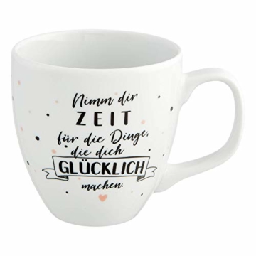 Him & I® - Jumbo Tasse mit Spruch Nimm dir Zeit für die Dinge, die dich glücklich machen - 9,5 cm - 0,45 l - Porzellan Tasse - Kaffeetasse - Kaffeebecher - Geschenk für beste Freundin, Mama & Kollegin - 1