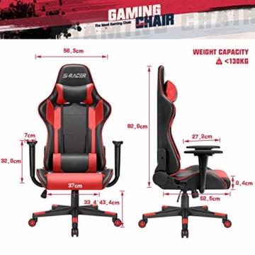 Homall Gaming Stuhl Racing Computerstuhl Ergonomischer Bürostuhl Gamer Stuhl Höhenverstellbarer Schreibtischstuhl PC Stuhl, Rot - 7