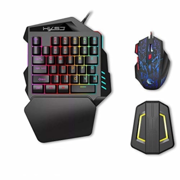 HXSJ J50 Gaming Keyboard Mouse Set, HXSJ P6 Keyboard + LED Backlight Mouse and Mouse Adapter Compatible for N-Switch / Xbox One / PS4 / PS3 / Xbox One 360 - 1