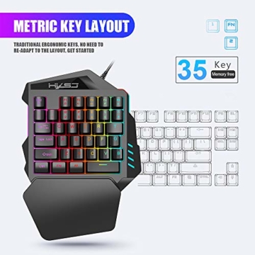 HXSJ J50 Gaming Keyboard Mouse Set, HXSJ P6 Keyboard + LED Backlight Mouse and Mouse Adapter Compatible for N-Switch / Xbox One / PS4 / PS3 / Xbox One 360 - 8