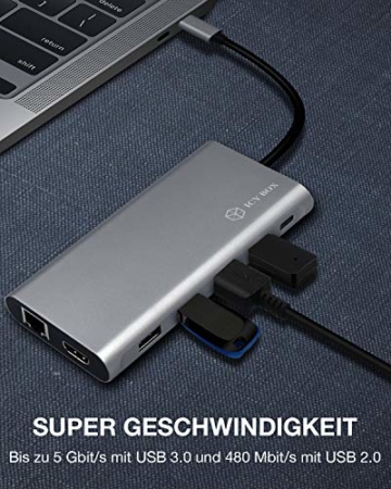 ICY BOX USB-C Dock mit 2 HDMI, 1 DisplayPort 1.4, 100W Power Delivery, 4X USB, Kartenleser, LAN, USB 3.1 Gen2 - 7