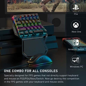 Jelly Comb Mechanische Gaming Tastatur Maus Set, RGB beleuchtete Einhand-Minitastatur und Mausadapter mit Kabel für PS4, PS3, Xbox One, Nintendo Switch und Windows PC-Spiel, Schwarz - 4