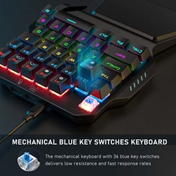 Jelly Comb Mechanische Gaming Tastatur Maus Set, RGB beleuchtete Einhand-Minitastatur und Mausadapter mit Kabel für PS4, PS3, Xbox One, Nintendo Switch und Windows PC-Spiel, Schwarz - 6