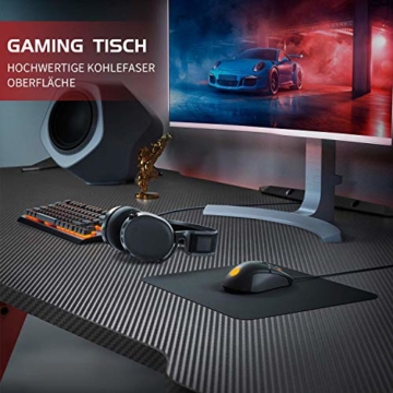 JUMMICO Gaming Schreibtisch Computertisch Pc Gamer Tisch Ergonomischer Computer Schreibtisch Home Office Studententisch mit Getränkehalter und Kabelmanagement, Schwarz - 6