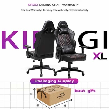 Kirogi Gaming Stuhl Ergonomischer Bürostuhl, Gamer PC Stuhl mit Lendenwirbelstütze, 160kg Verstellbarer Gaming Sessel für Erwachsene, großer und hoher schreibtischstuhl Kohlefaser Leder.Schwarz-BS - 7