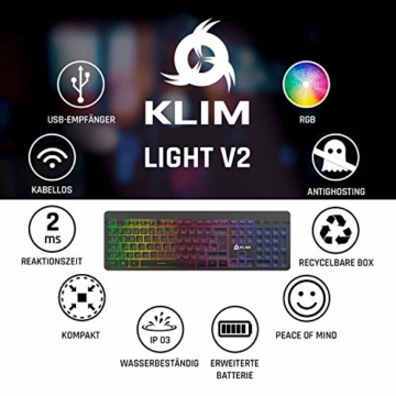 KLIM Light V2 Tastatur Kabellos QWERTZ + flach, ergonomisch, dezent, wasserresistent, leise + Beleuchtete Gaming Tastatur für PC Mac PS4 Xbox One + Integrierter Akku mit Langer Lebensdauer Neu 2020 - 4