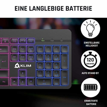 KLIM Light V2 Tastatur Kabellos QWERTZ + flach, ergonomisch, dezent, wasserresistent, leise + Beleuchtete Gaming Tastatur für PC Mac PS4 Xbox One + Integrierter Akku mit Langer Lebensdauer Neu 2020 - 8