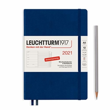 LEUCHTTURM1917 361826 Wochenkalender & Notizbuch 2021 Hardcover Medium (A5), 12 Monate, Marine, Deutsch - 1