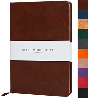 Liniertes Notizbuch - Premium A5 Journal von Beechmore Books | Festeinband aus veganem Leder, Dicke: 120 g/qm cremefarbenes Papier, Notizbuch in der Geschenkbox, 21 x 15 cm Kastanienbraun - 1