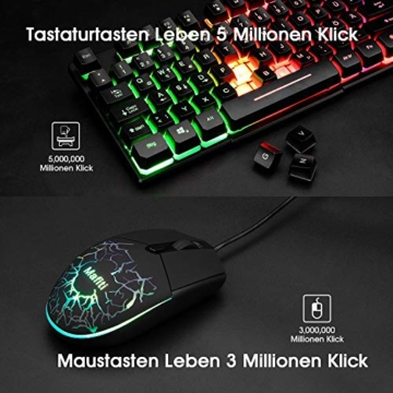 Mafiti Gaming Tastatur und Maus Set, Kabelgebundenes Tastatur-Maus-Set, LED Hintergrundbeleuchtung QWERTZ (DE-Layout), Regenbogen Farben Beleuchtetung Tastatur und Maus für Gaming und Büro - 3
