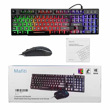 Mafiti Gaming Tastatur und Maus Set, Kabelgebundenes Tastatur-Maus-Set, LED Hintergrundbeleuchtung QWERTZ (DE-Layout), Regenbogen Farben Beleuchtetung Tastatur und Maus für Gaming und Büro - 4