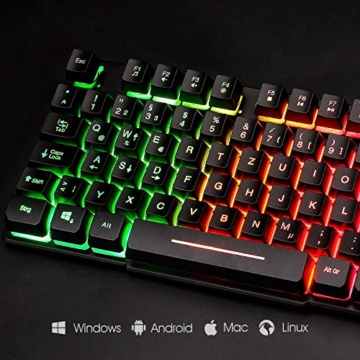 Mafiti Gaming Tastatur und Maus Set, Kabelgebundenes Tastatur-Maus-Set, LED Hintergrundbeleuchtung QWERTZ (DE-Layout), Regenbogen Farben Beleuchtetung Tastatur und Maus für Gaming und Büro - 7