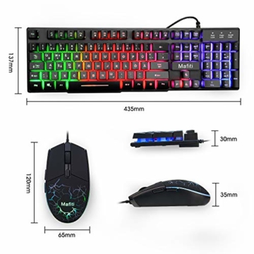 Mafiti Gaming Tastatur und Maus Set, Kabelgebundenes Tastatur-Maus-Set, LED Hintergrundbeleuchtung QWERTZ (DE-Layout), Regenbogen Farben Beleuchtetung Tastatur und Maus für Gaming und Büro - 8