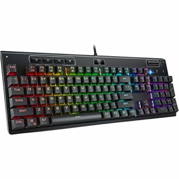 Mechanische Tastatur RGB, PICTEK Ganz metallpaneel, Anpassbare beleuchtet Gaming Tastatur(QWERTZ), Red Schalter Keyboard, Programmierbar Mikro, 19 Anti-Ghosting, PC|Desktop für Gamer - 1