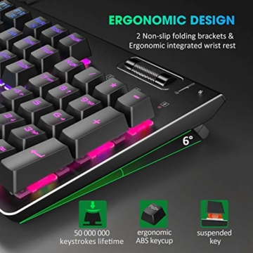 Mechanische Tastatur RGB, PICTEK Ganz metallpaneel, Anpassbare beleuchtet Gaming Tastatur(QWERTZ), Red Schalter Keyboard, Programmierbar Mikro, 19 Anti-Ghosting, PC|Desktop für Gamer - 7