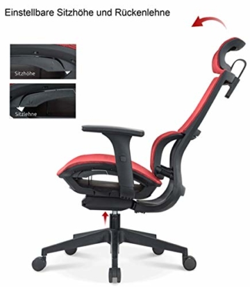 MIIGA ergonomischer Profi Bürostuhl Schreibtischstuhl für das Homeoffice, Chefsessel, ergonomisch, verstellbare Kopfstütze, Sitzhöhe und Rückenlehne, Belastbarkeit bis 150 kg MG233A (Schwarz) - 8