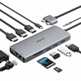 MOKiN USB C Docking Station 12 in 2 USB C Adapter mit Dual HDMI 4K@60hz, VGA, unterstützt MST/SST, 2*USB 3.0/2.0, Gbps Ethernet, 100W PD, SD/TF Kartenleser, 3.5mm Audio für MacBook Pro/Air 2020/2019 - 1