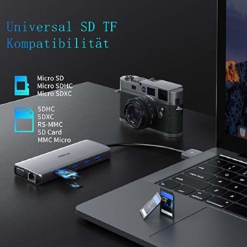 MOKiN USB C Docking Station 12 in 2 USB C Adapter mit Dual HDMI 4K@60hz, VGA, unterstützt MST/SST, 2*USB 3.0/2.0, Gbps Ethernet, 100W PD, SD/TF Kartenleser, 3.5mm Audio für MacBook Pro/Air 2020/2019 - 7