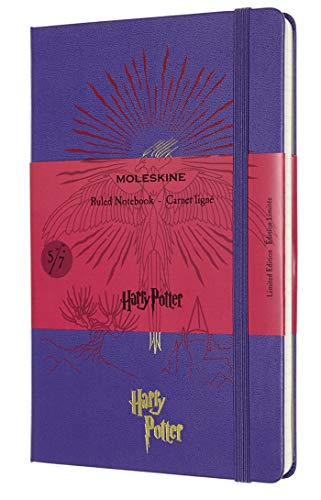 Moleskine - Harry Potter Limited Edition Notizbuch, Linierte Seiten, 5/7 Phönix Edition, Hardcover mit thematischen Grafiken und Details, Größe 13 x 21 cm, geranium-violett, 240 Seiten - 1