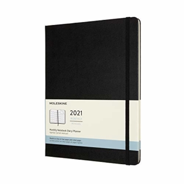 Moleskine Monatskalender 2021, 12 Monate Monatskalender, Notizbuch mit festem Einband, Format XL 19 x 25 cm, Farbe schwarz, 128 Seiten - 1