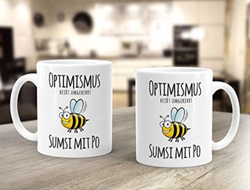 MoonWorks® Optimismus heisst umgekehrt Sumsi mit Po Bürotasse Motiv Biene weiß unisize - 2
