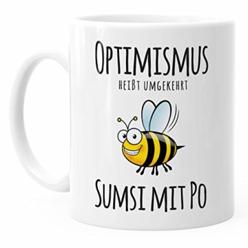 MoonWorks® Optimismus heisst umgekehrt Sumsi mit Po Bürotasse Motiv Biene weiß unisize - 5