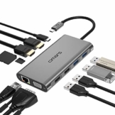 Omars Docking Station USB C Hub, Triple Display 11 Port USB C Adapter mit 2 HDMI, VGA, Typ C PD, Gigablit Ethernet, 4 USB Ports, SD/TF Kartenleser Kompatibel für MacBook Pro/Air und Mehr Typ C Geräte - 1