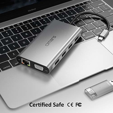 Omars Docking Station USB C Hub, Triple Display 11 Port USB C Adapter mit 2 HDMI, VGA, Typ C PD, Gigablit Ethernet, 4 USB Ports, SD/TF Kartenleser Kompatibel für MacBook Pro/Air und Mehr Typ C Geräte - 8