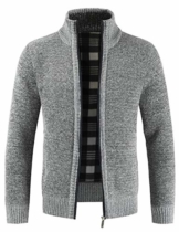 Pinkpum Herren Strickjacke Cardigan Feinstrick Mit Stehkragen Und Reißverschluss Grau L - 1