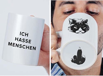 Premium "Ich hasse Menschen" Tasse mit Katzen-Motiv, bruchsicher verpackt ✔ witzige weiße Kaffee Katzen-Tasse, lustiges Geschenk für Kollegen, Morgenmuffel, Teenager - 1