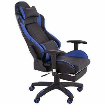 Raburg Gaming-Stuhl DRIFT HAWK – XXL Bürostuhl mit Relax-Fußstütze aus Soft-Touch Kunstleder in SCHWARZ/BLAU, ergonomisch geformt + 180° Easy-Chill-Funktion, 360° drehbar - Tragkraft 150 kg - 3
