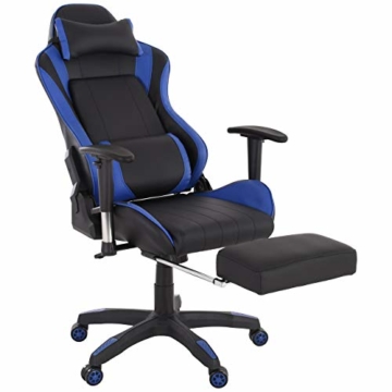 Raburg Gaming-Stuhl DRIFT HAWK – XXL Bürostuhl mit Relax-Fußstütze aus Soft-Touch Kunstleder in SCHWARZ/BLAU, ergonomisch geformt + 180° Easy-Chill-Funktion, 360° drehbar - Tragkraft 150 kg - 1