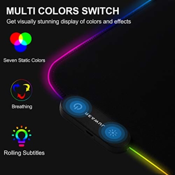 REAWUL RGB Gaming Mauspad Groß - 7 LED Farben 14 Beleuchtungs-Modi Gaming Mouse Mat, Rutschfester Gummibasis und Wasserdichter Oberfläche Tastatur Mouse Pad - 800 x 300 x 4 mm - 4