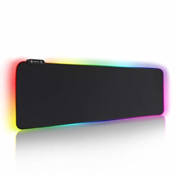 REAWUL RGB Gaming Mauspad Groß - 7 LED Farben 14 Beleuchtungs-Modi Gaming Mouse Mat, Rutschfester Gummibasis und Wasserdichter Oberfläche Tastatur Mouse Pad - 800 x 300 x 4 mm - 1