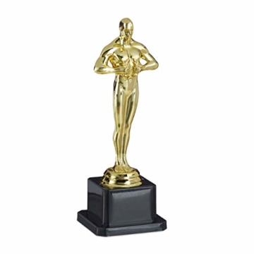 Relaxdays Unisex Jugend, Gold Siegerfigur, quadratischer Sockel, Figur mit Kranz, Siegertrophäe, Hollywood, Geschenkidee, 18 cm groß, 1 Stück - 1