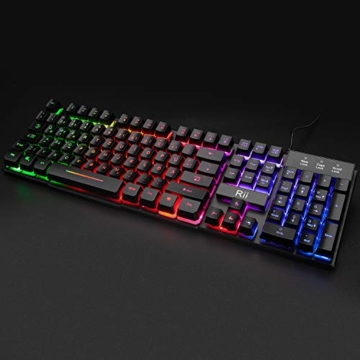 Rii Gaming Tastatur PC, PS4 Tastatur USB, Regenbogen Beleuchtete Tastatur LED, Gaming Keyboard ideal für Gamer|Büro（Deutsches Layout） - 2