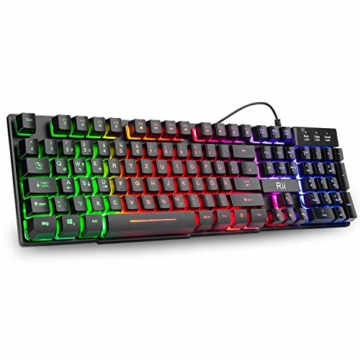 Rii Gaming Tastatur PC, PS4 Tastatur USB, Regenbogen Beleuchtete Tastatur LED, Gaming Keyboard ideal für Gamer|Büro（Deutsches Layout） - 1