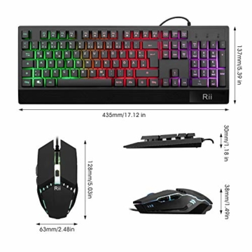 Rii Gaming Tastatur und Maus Set, maus und tastatur, RGB Hintergrundbeleuchtung QWERTZ (DE-Layout), Regenbogen Farben Beleuchtete USB Wasserdicht Tastatur und Maus mit 3200 DPI für Pro PC Gamer - 6