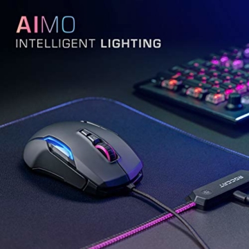 Roccat Kone AIMO Gaming Maus (hohe Präzision, Optischer Owl-Eye Sensor (100 bis 16.000 Dpi), RGB AIMO LED Beleuchtung, 23 programmierbare Tasten, Designt in Deutschland, USB), schwarz(remastered) - 2