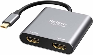 Selore & S-Global USB C zu Dual HDMI Adapter 4K@60Hz, Typ C zu HDMI Konverter für MacBook Pro 2020/2019/2018, MacBook Air, Chromebook Pixel, LenovoYoga 920/Thinkpad T480, Dell XPS 13/15 - 1