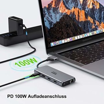 Selore&S-Global USB C Adapter USB C Docking Station für MacBook Pro 2016-2020/MacBook Air 2018-2020, mit Dual 4K HDMI, 1080P VGA, 2 USB 3.0 & 2.0, 100W PD, 1000M LAN, SD/TF Kartenleser, Audio&Mic - 7
