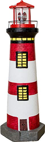 Solar-Leuchtturm mit rotierender Leuchte, Dekoturm aus Polyresin, 37 oder 82 cm hoch, Leuchtturm in den Farben rot, blau oder schwarz - 1