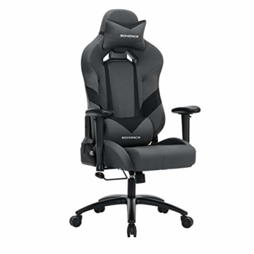 SONGMICS Bürostuhl Gaming Stuhl Chefsessel ergonomisch mit Verstellbare Armlehnen, Kopfkissen Lendenkissen 66 x 72 x 124-132 cm Grau-Schwarz RCG13G - 1