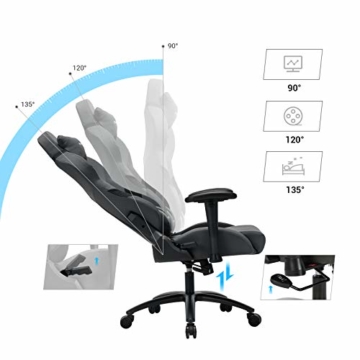 SONGMICS Bürostuhl Gaming Stuhl Chefsessel ergonomisch mit Verstellbare Armlehnen, Kopfkissen Lendenkissen 66 x 72 x 124-132 cm Grau-Schwarz RCG13G - 6