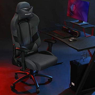 SONGMICS Bürostuhl Gaming Stuhl Chefsessel ergonomisch mit Verstellbare Armlehnen, Kopfkissen Lendenkissen 66 x 72 x 124-132 cm Grau-Schwarz RCG13G - 8