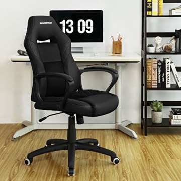 SONGMICS Gamingstuhl, Bürostuhl mit Wippfunktion, Racing Chair, ergonomisch, S-förmige Rückenlehne, gut für die Lendenwirbelsäule, bis 150 kg belastbar, Kunstleder, schwarz OBG38BK - 2