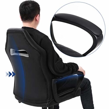 SONGMICS Gamingstuhl, Bürostuhl mit Wippfunktion, Racing Chair, ergonomisch, S-förmige Rückenlehne, gut für die Lendenwirbelsäule, bis 150 kg belastbar, Kunstleder, schwarz OBG38BK - 8