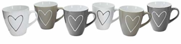 Tassen Becher mit Herzdekor Herzen XXL in weiß, beige und grau - 6 Stück im Set aus Keramik für ca. 400 ml - 3
