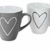 Tassen Becher mit Herzdekor Herzen XXL in weiß, beige und grau - 6 Stück im Set aus Keramik für ca. 400 ml - 3